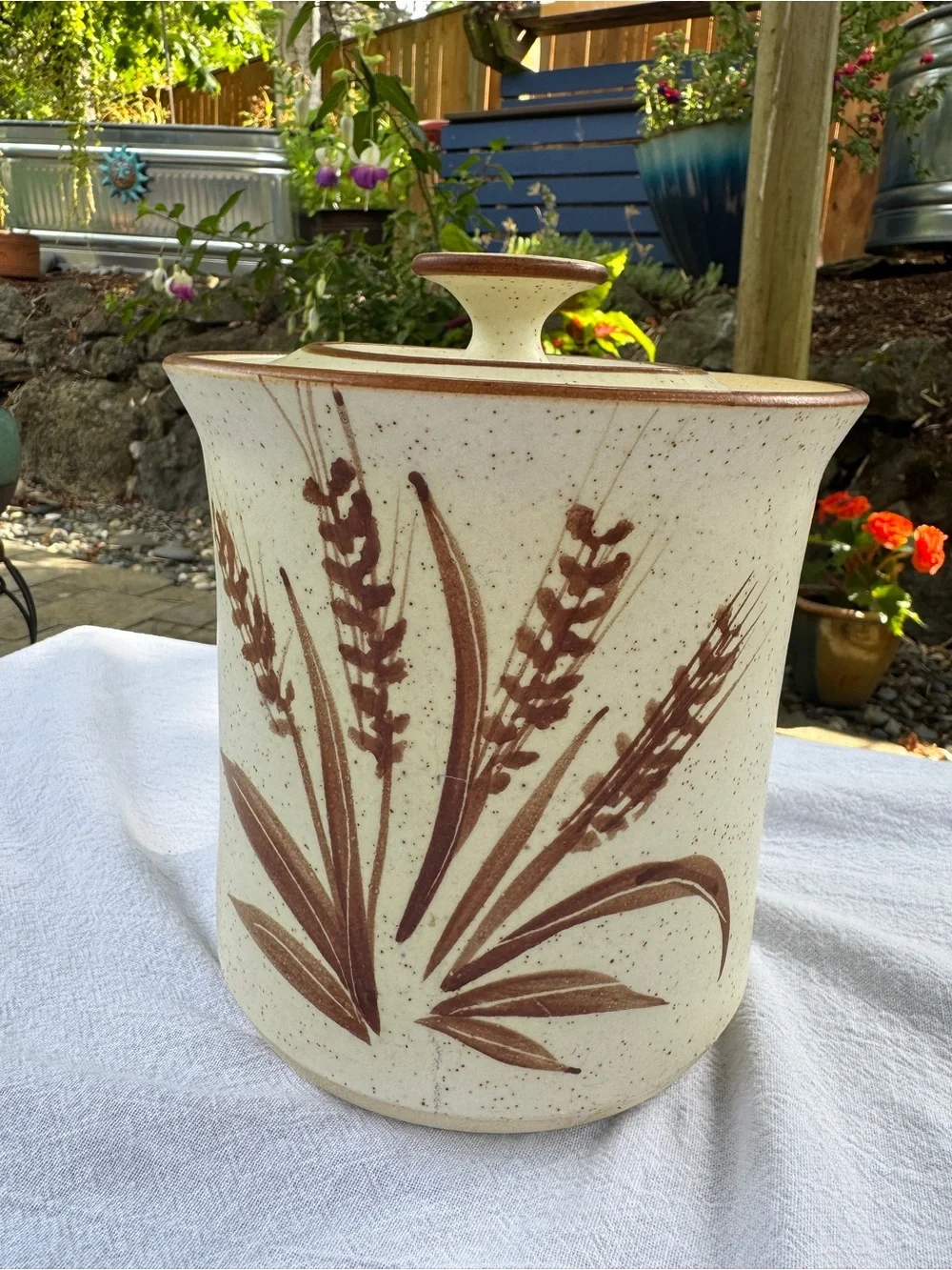 Bennett Welsh Signed Studio Pottery Stoneware Canister Set Wheat Pattern